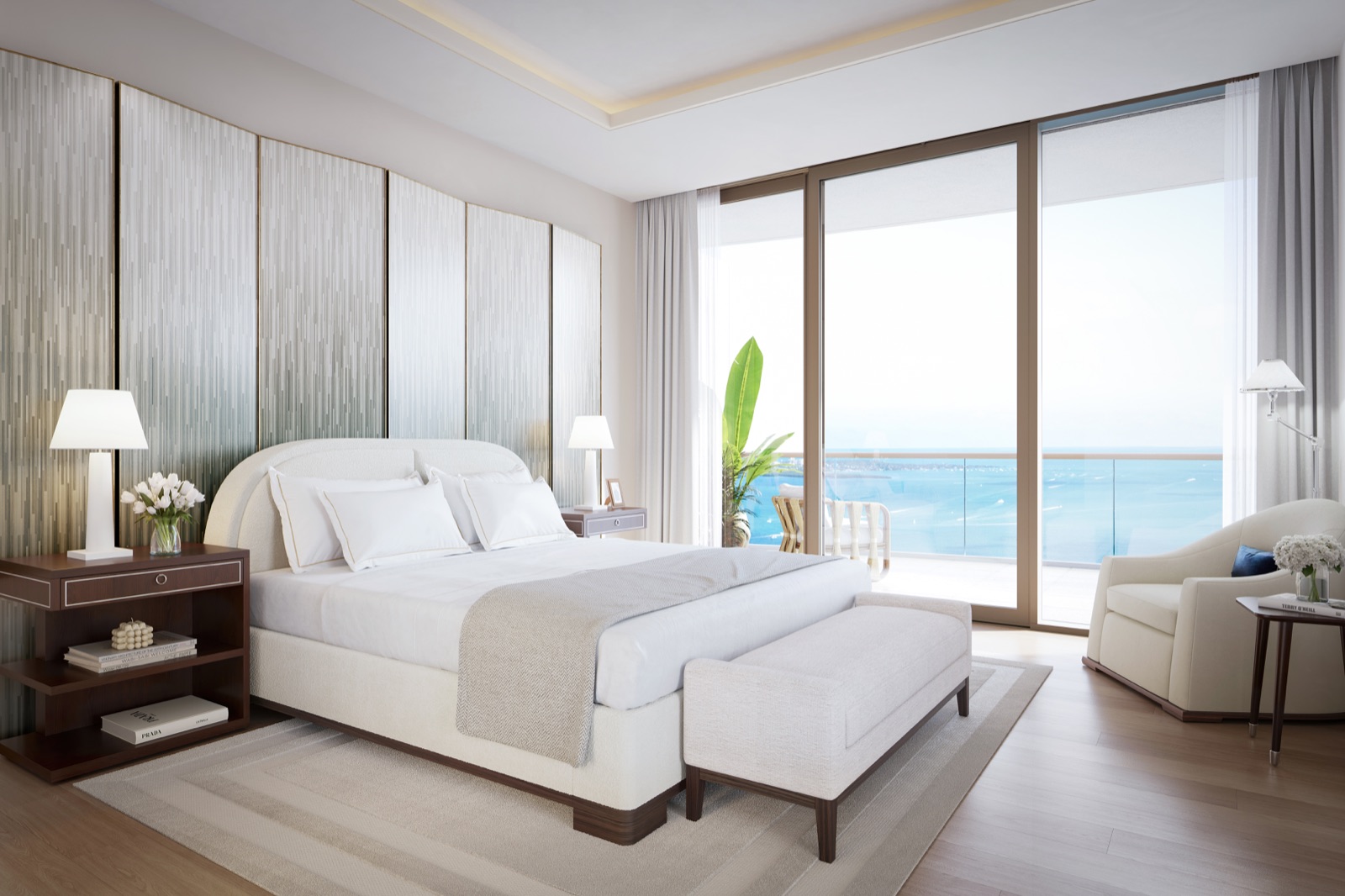 Primary bedroom suite with walk-in wardrobe and direct terrace access.
